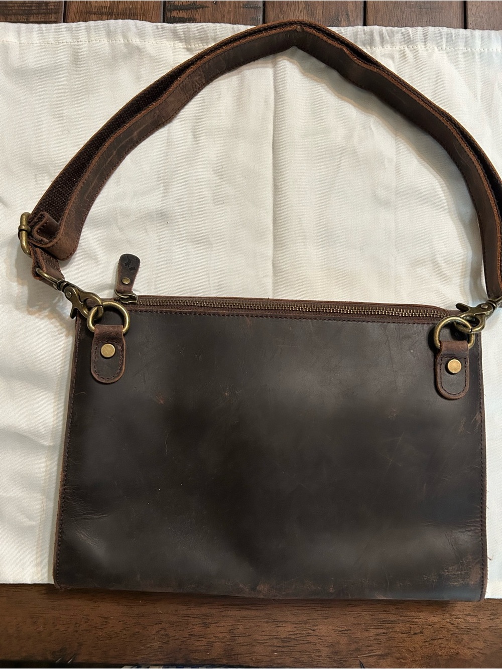 Leather Crossbody Bag in Dark Brown - Classic Women's Shoulder Bag - Picture 2 of 11